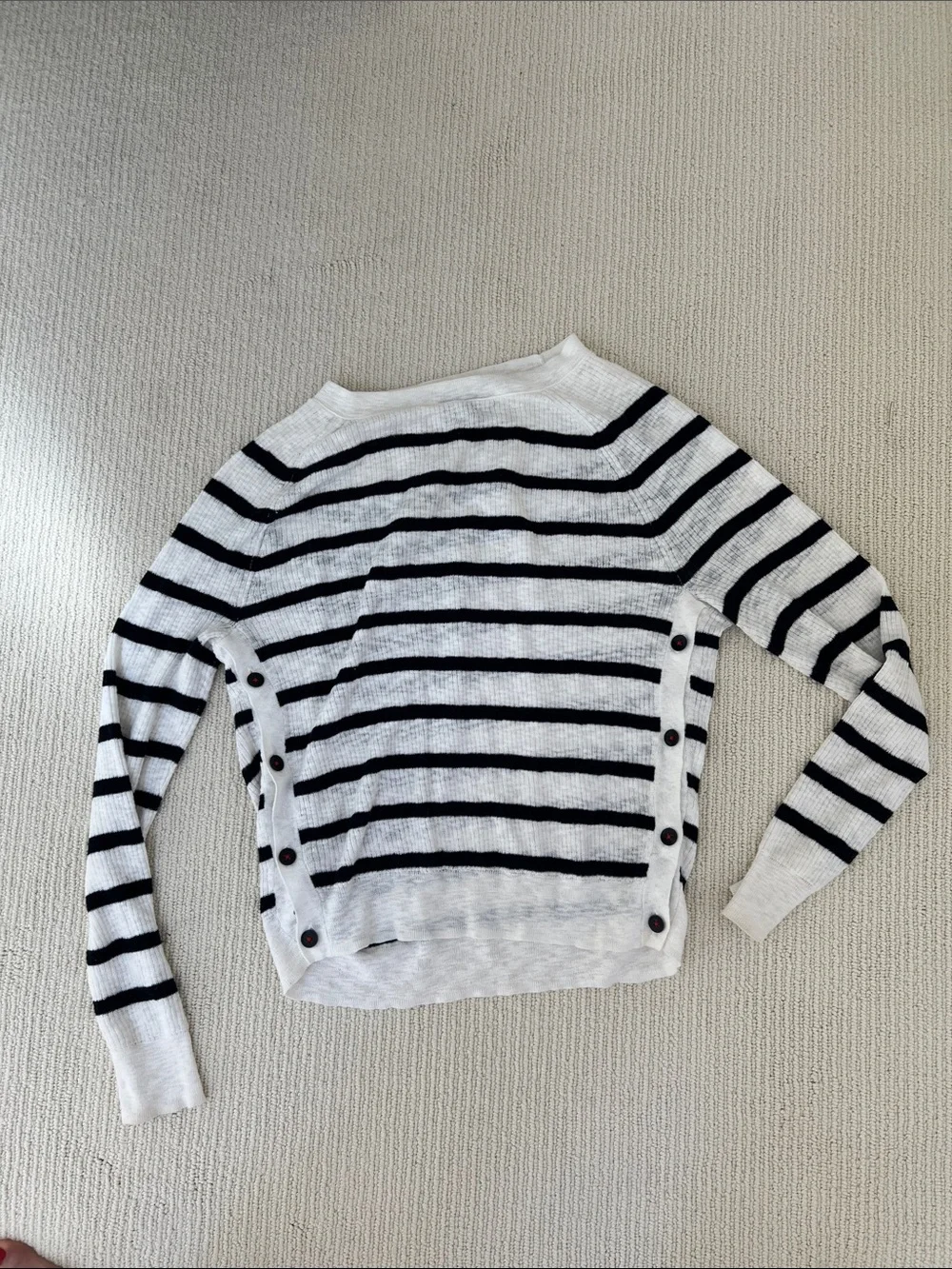 J. Crew White and Navy Striped sheer Knit Top